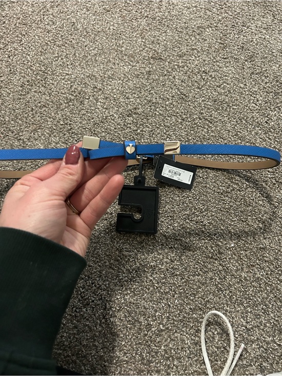 kate spade Accessories - kate spade Bright Blue Slim Leather Belt with Gold Accents
